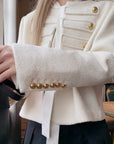 Knight Military Style Double-Breasted Gold Button Tweed Jacket