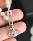 Vivienne Westwood-Inspired Saturn Brooch Rhinestone Necklace 