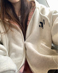 Korean-Style Colorblock Fleece-Lined Hoodie Jacket