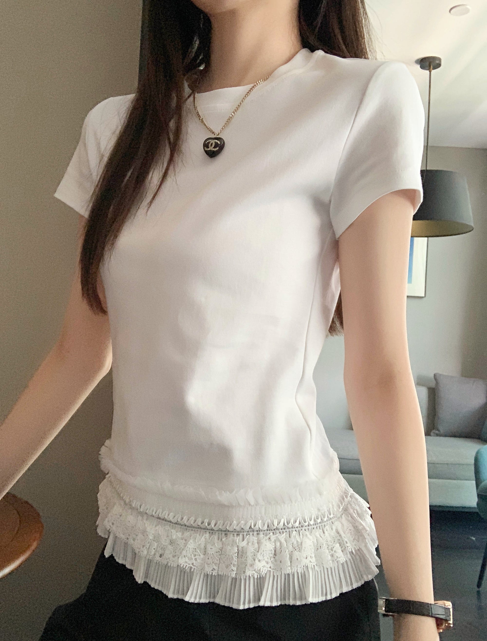 Japan EGG Lace Panel Shoulder Tee