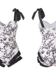 Black and White One-Piece With French Flounces