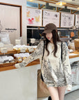 Lazy Style Printed Round Neck Knit Sweater