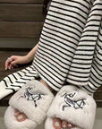 Striped Fleece-Lined Wide-Leg Pants