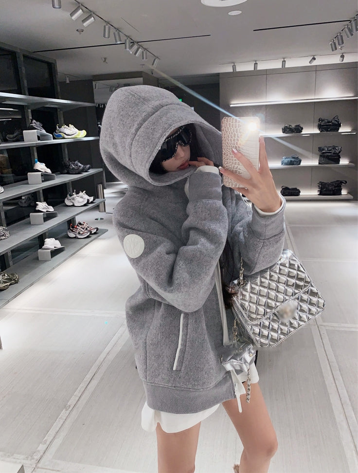 Heavy-Duty Grey Wool-Blend Hooded Bomber Jacket
