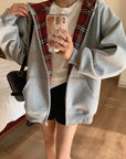 American BM Style Grey Plaid Fleece Hoodie (450g)