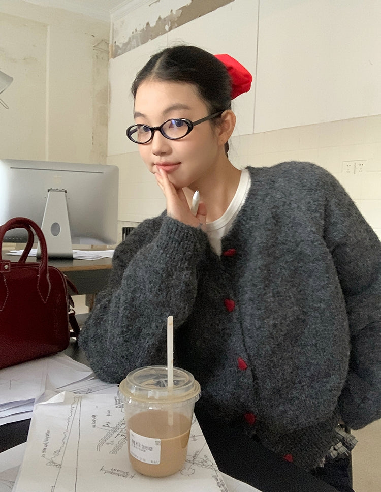 La Chapelle Heart-Button Knit Cardigan