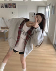 American BM Style Grey Plaid Fleece Hoodie (450g)