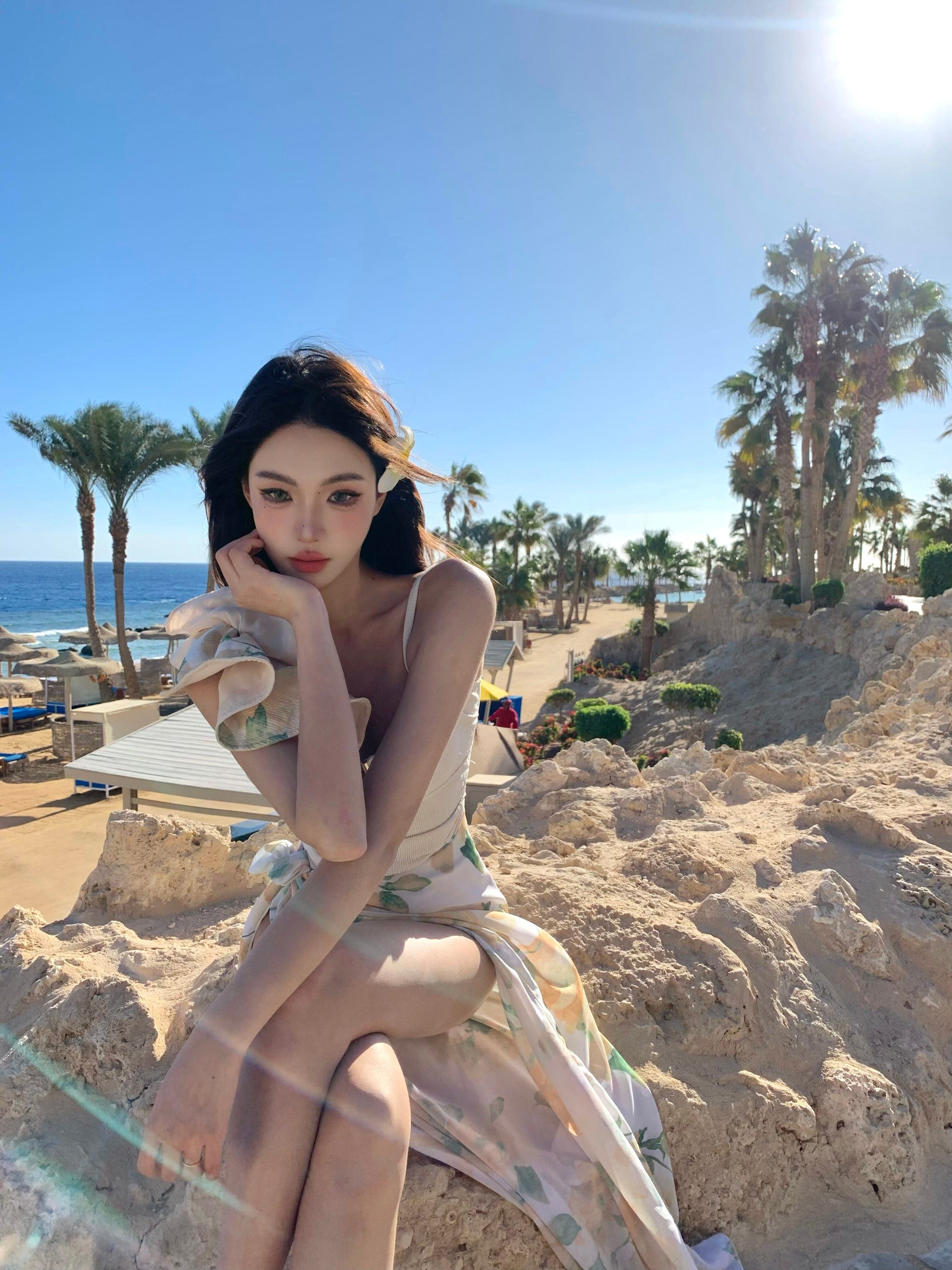 One-Shoulder Ruffled Swimsuit with Sheer Cover-Up