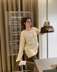 Vintage V-Neck Wool Knitted Hollow-Out Sweater