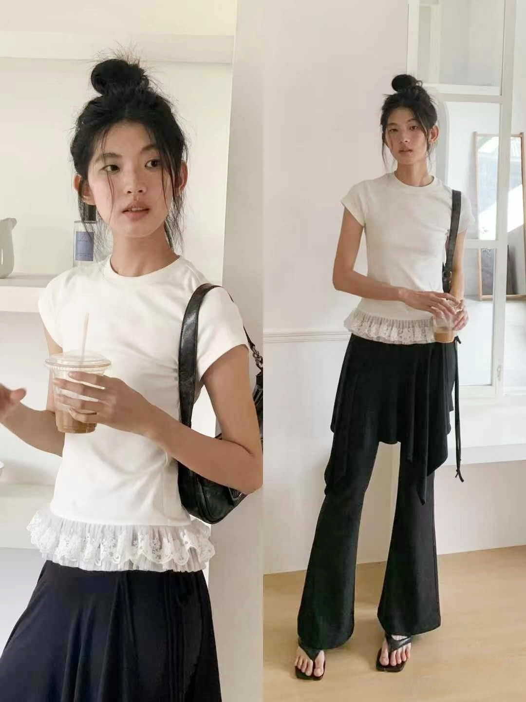 Japan EGG Lace Panel Shoulder Tee