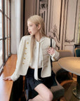 Knight Military Style Double-Breasted Gold Button Tweed Jacket