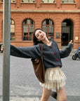 La Chapelle Heart-Button Knit Cardigan