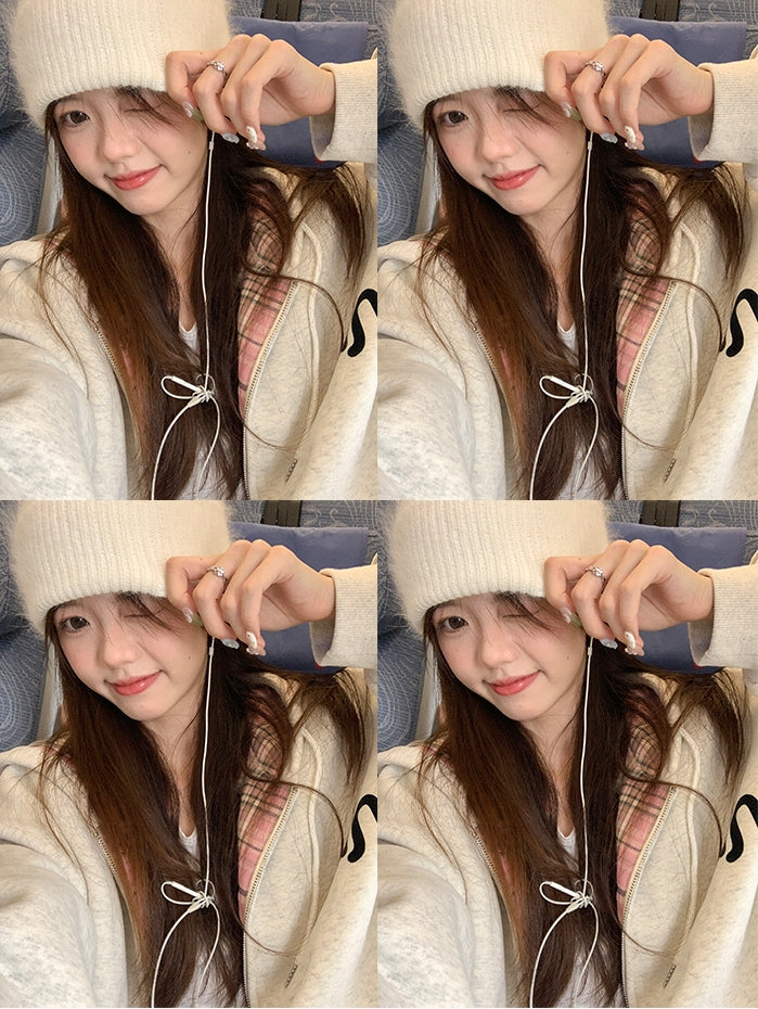Korean-Style Colorblock Fleece-Lined Hoodie Jacket