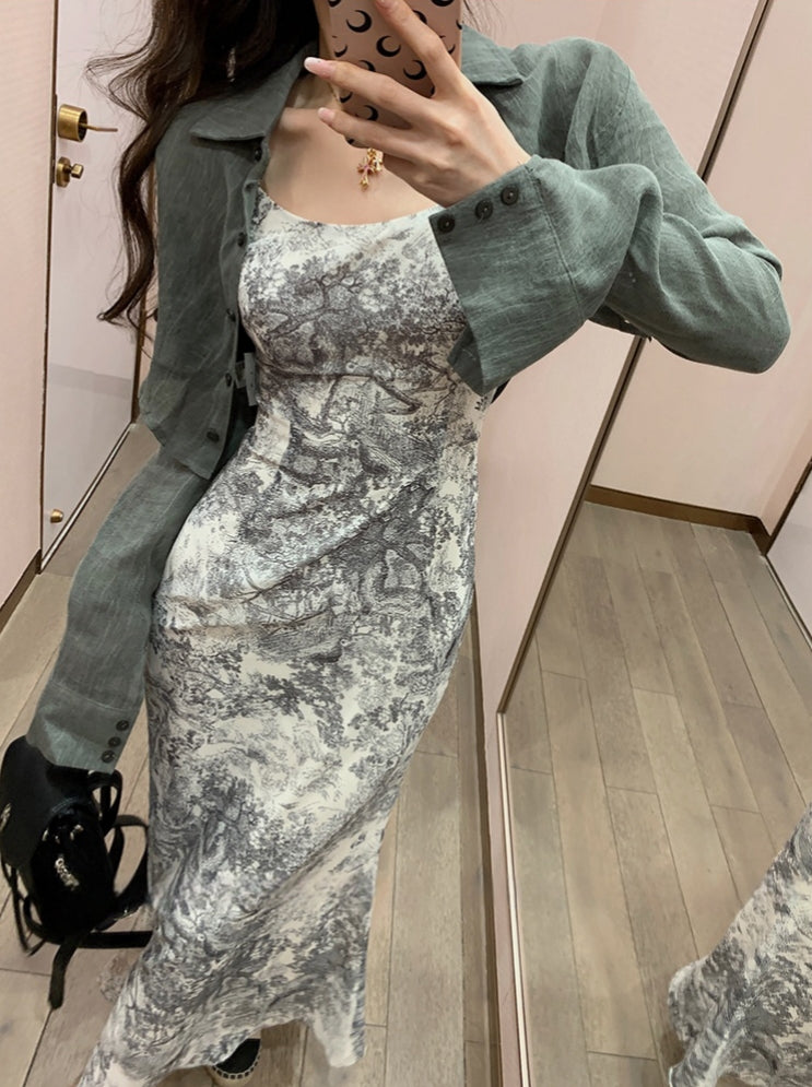 Fishtail Dress With Chinese Ink Sling