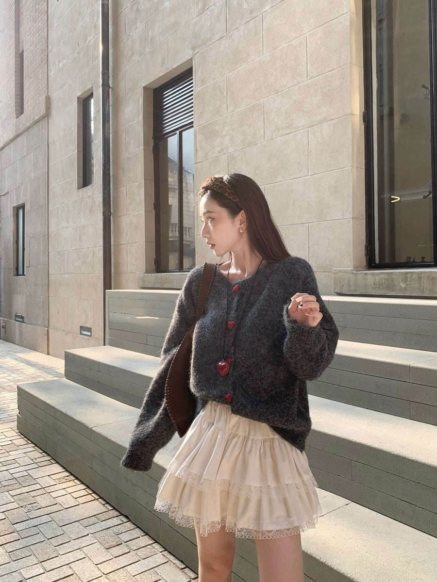 La Chapelle Heart-Button Knit Cardigan
