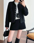 Tailored Wool Vest and A-Line Wide-Leg Shorts Set