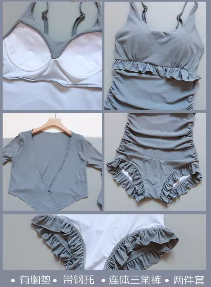 Ruffled 2-Piece Sun Protection Shirt + One-Piece Swimsuit