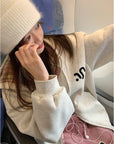 Korean-Style Colorblock Fleece-Lined Hoodie Jacket