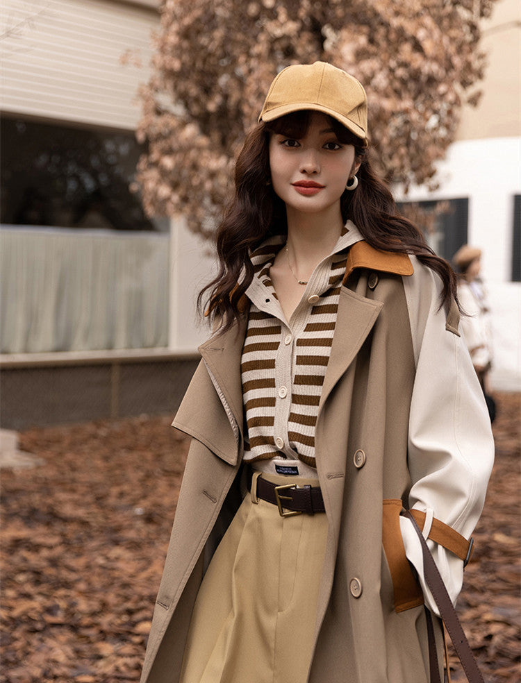 Haute Couture British Style Color Patchwork Trench Coat