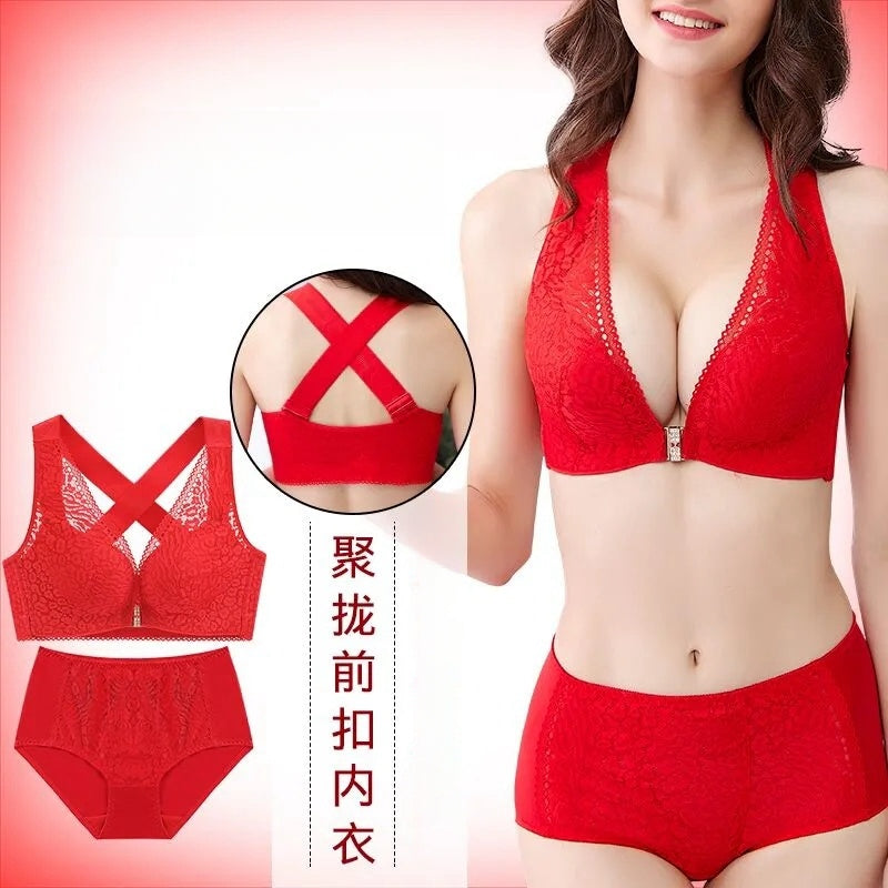 Sexy Front-Clasp Super Push-Up Red Lingerie