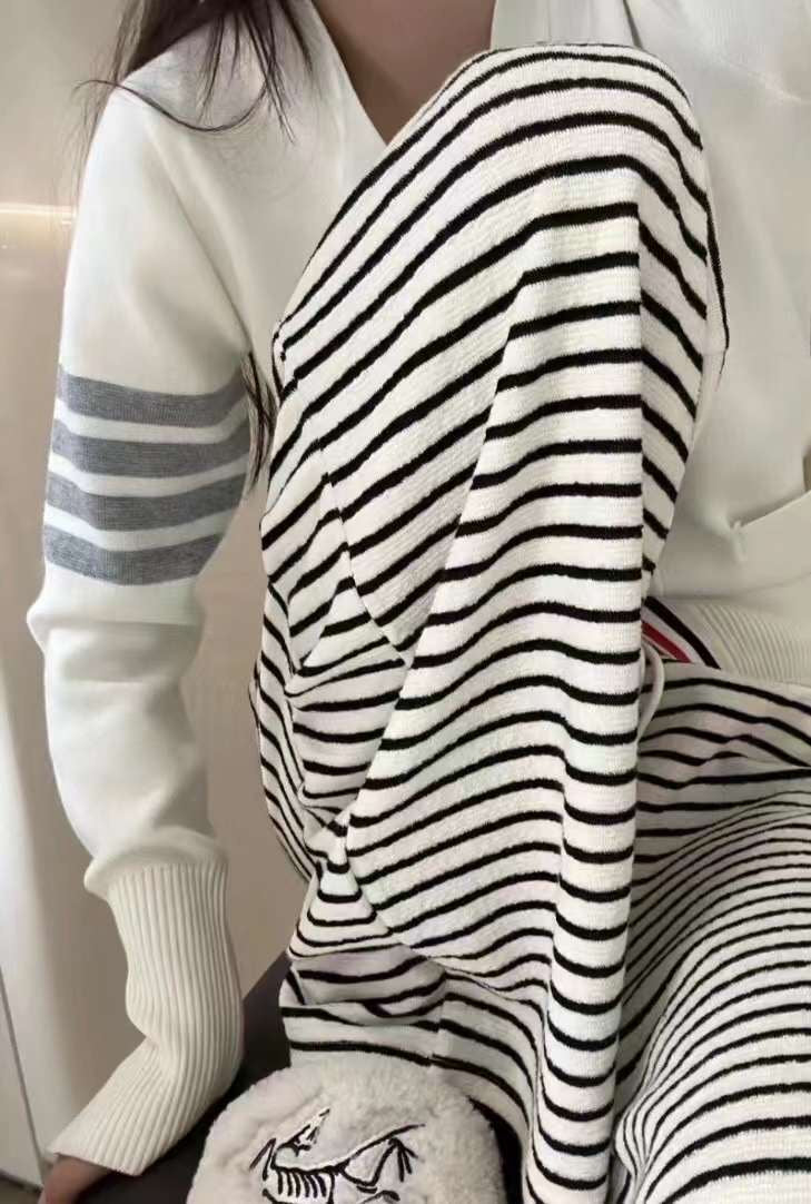 Striped Fleece-Lined Wide-Leg Pants
