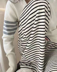 Striped Fleece-Lined Wide-Leg Pants
