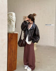 Loose Fit Ribbed U-Neck Drop Shoulder Long Sleeve Top