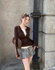 Two-in-One Contrast Long-Sleeve Versatile Layering Tee(BROWN)