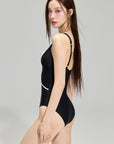 French Vintage One-Piece Swimsuit with 3D Rose Detail