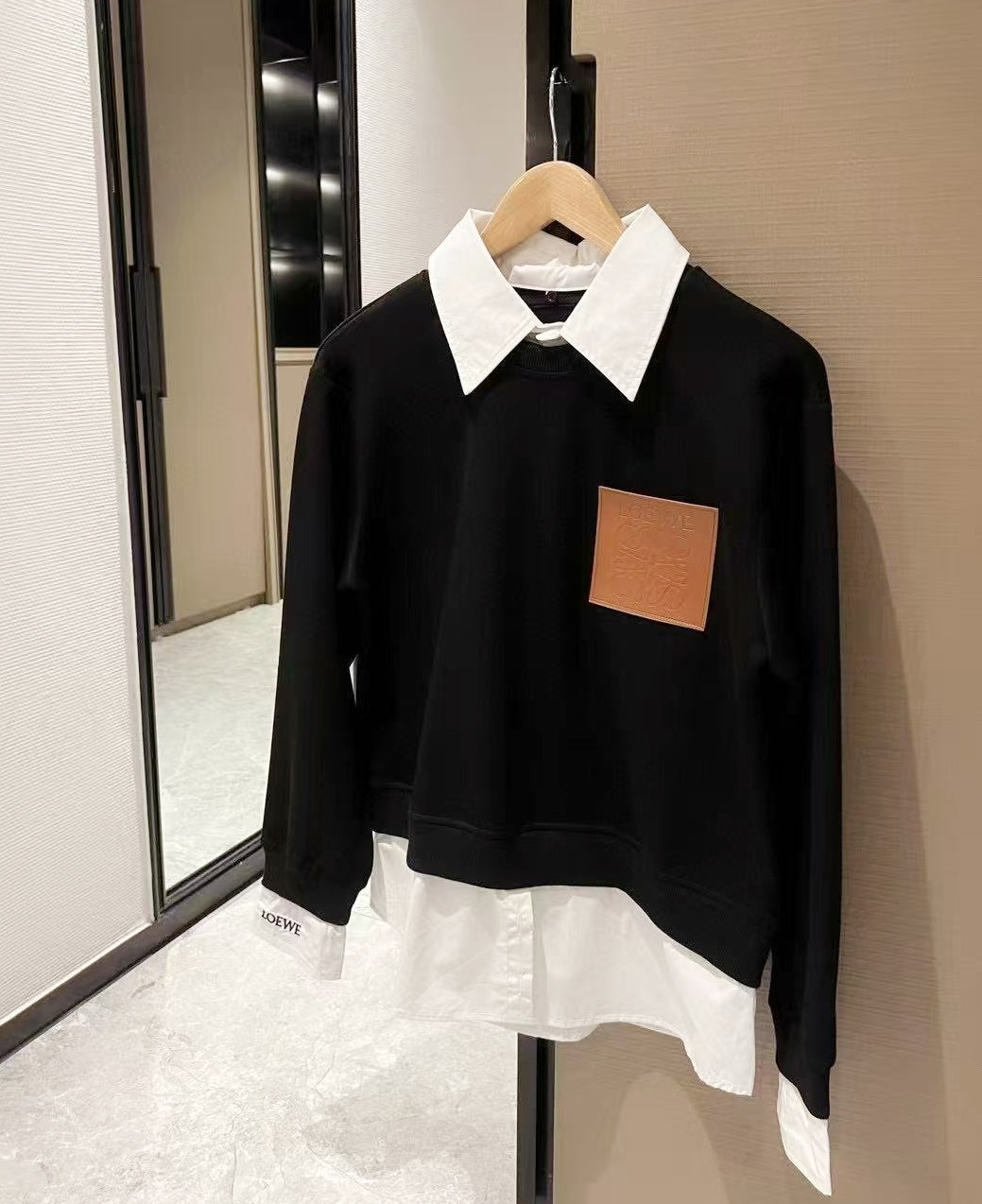 PU Leather Logo Sweatshirt
