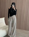 Striped Fleece-Lined Wide-Leg Pants