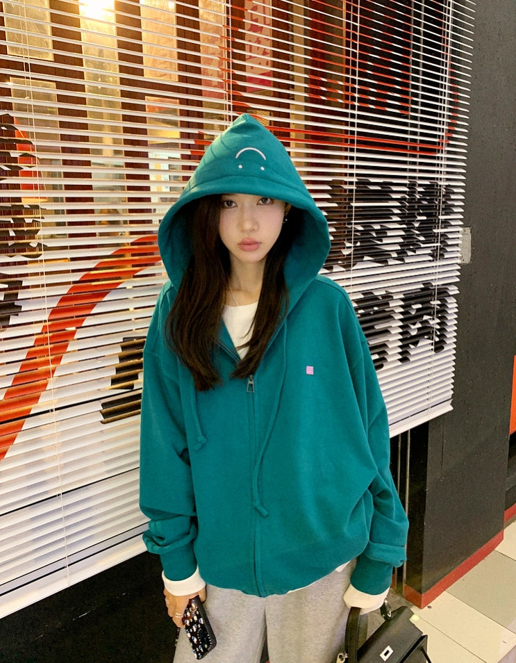 Gawk Embroidered Smiley Face Hoodie