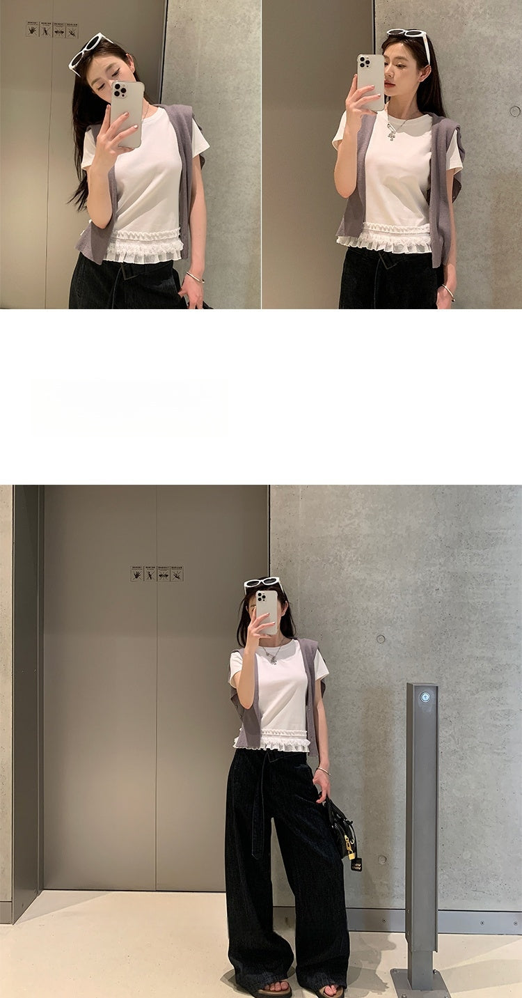 Japan EGG Lace Panel Shoulder Tee