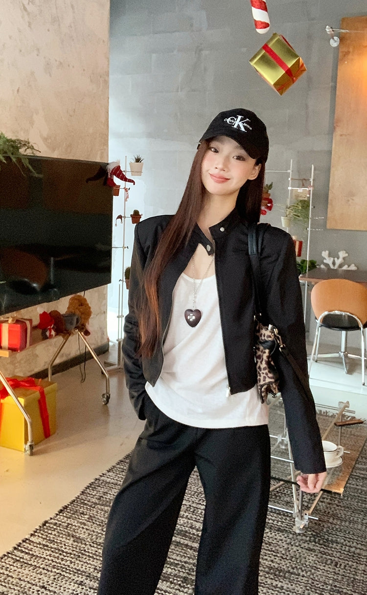 Sweet & Cool Girl Style Stand Collar Jacket