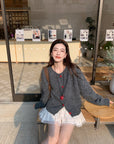 La Chapelle Heart-Button Knit Cardigan