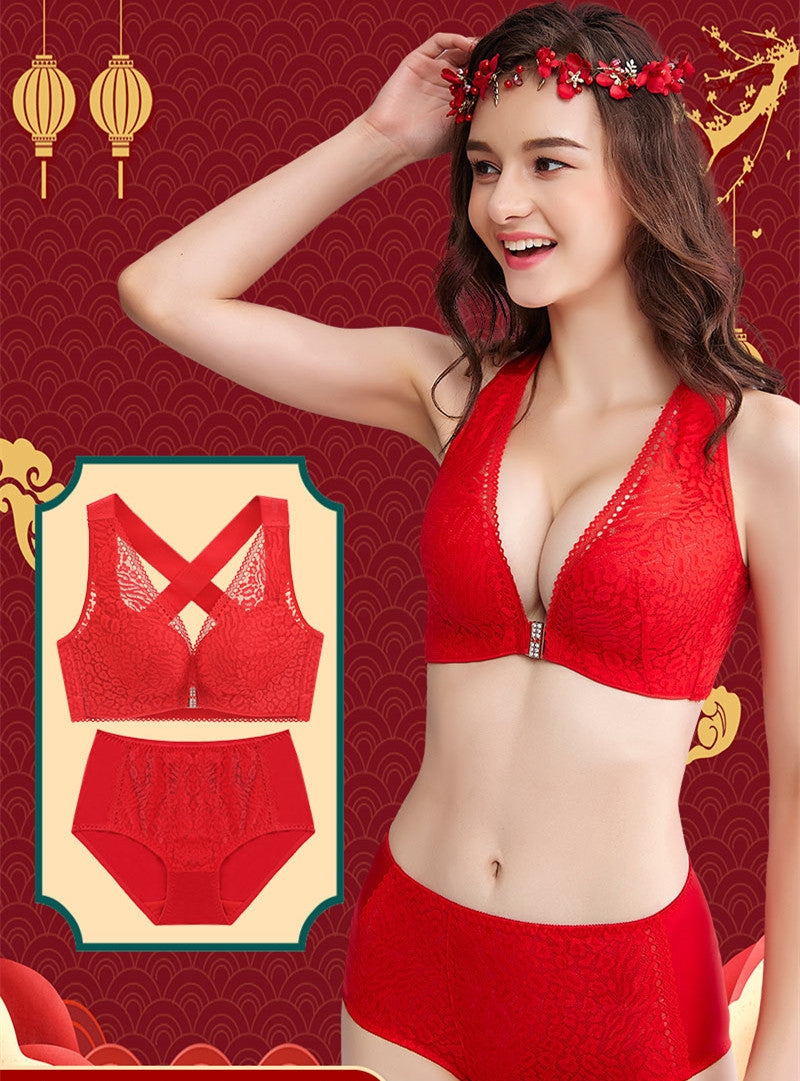 Sexy Front-Clasp Super Push-Up Red Lingerie