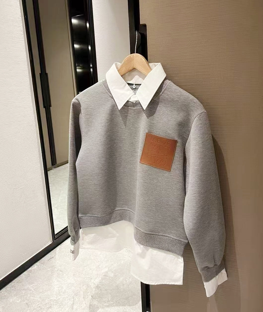 PU Leather Logo Sweatshirt