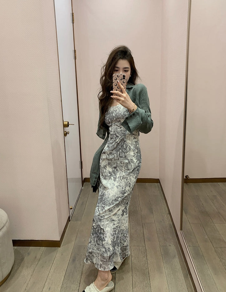 Fishtail Dress With Chinese Ink Sling