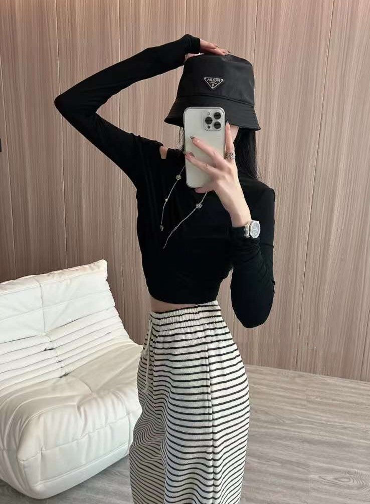 Striped Fleece-Lined Wide-Leg Pants