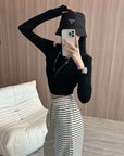 Striped Fleece-Lined Wide-Leg Pants