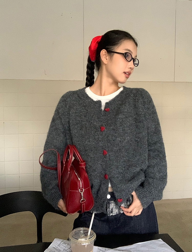 La Chapelle Heart-Button Knit Cardigan