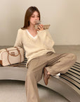 Vintage V-Neck Wool Knitted Hollow-Out Sweater
