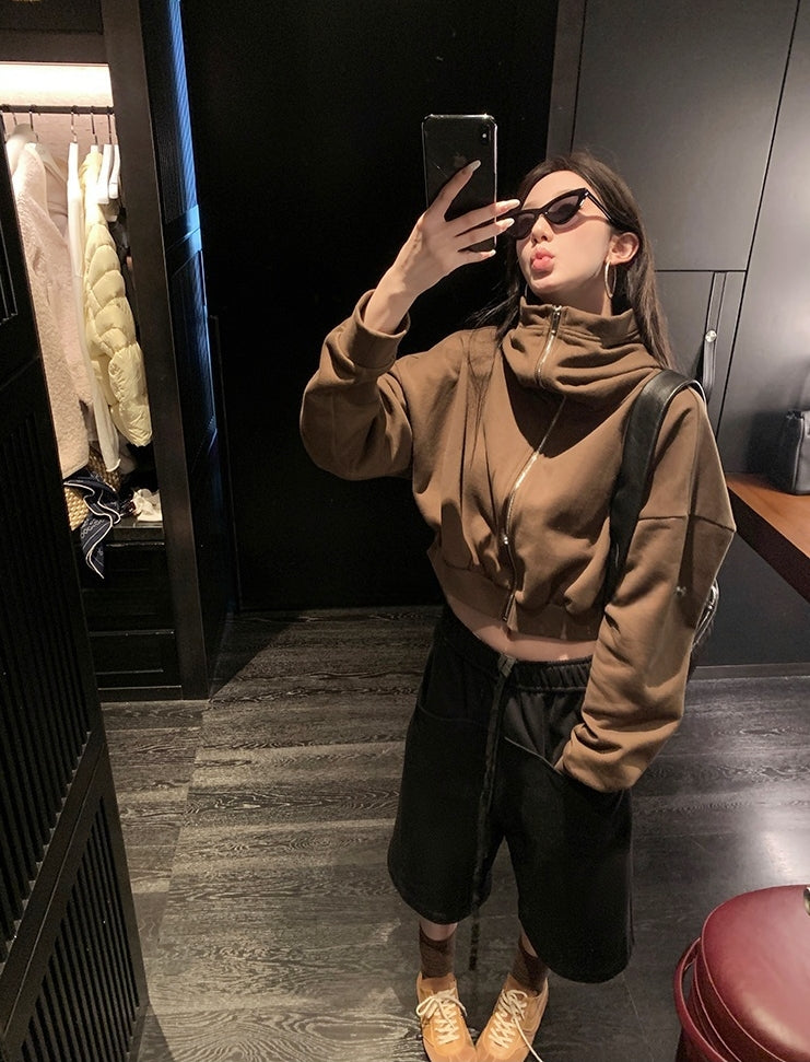 Molasses-Toned Hooded Zip-Up Sweatshirt