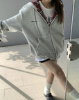 American BM Style Grey Plaid Fleece Hoodie (450g)