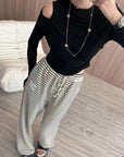 Striped Fleece-Lined Wide-Leg Pants