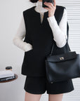 Tailored Wool Vest and A-Line Wide-Leg Shorts Set