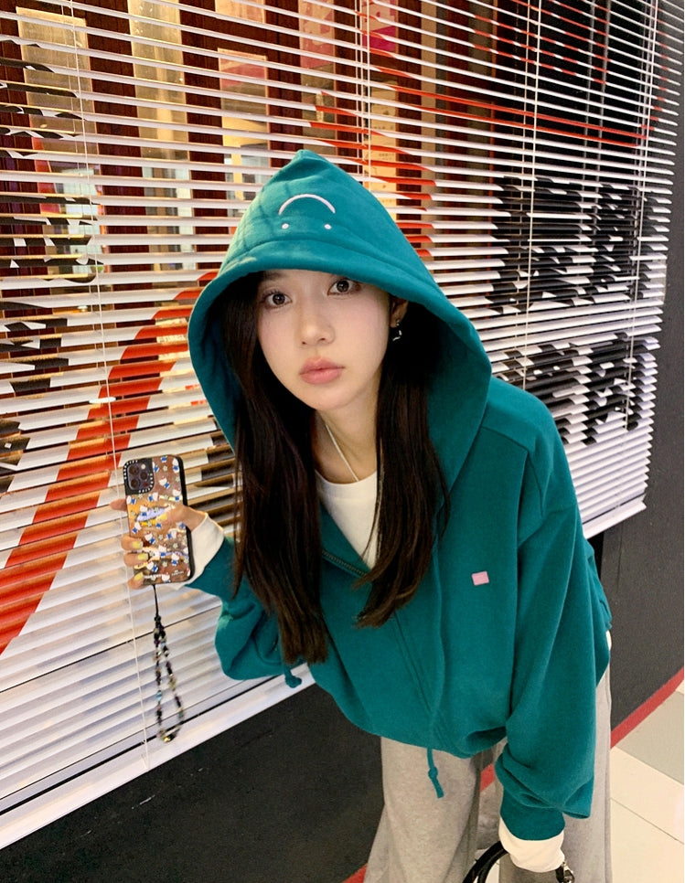 Gawk Embroidered Smiley Face Hoodie