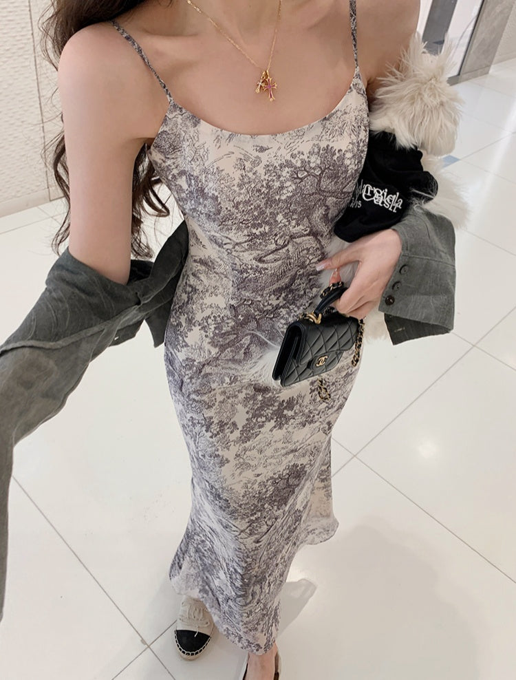 Fishtail Dress With Chinese Ink Sling