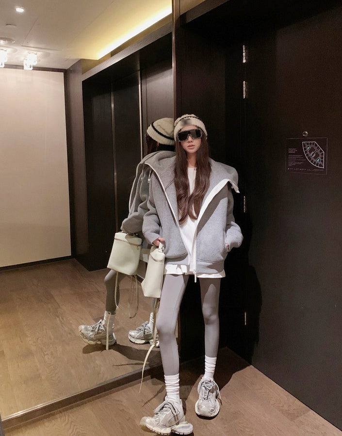 Heavy-Duty Grey Wool-Blend Hooded Bomber Jacket