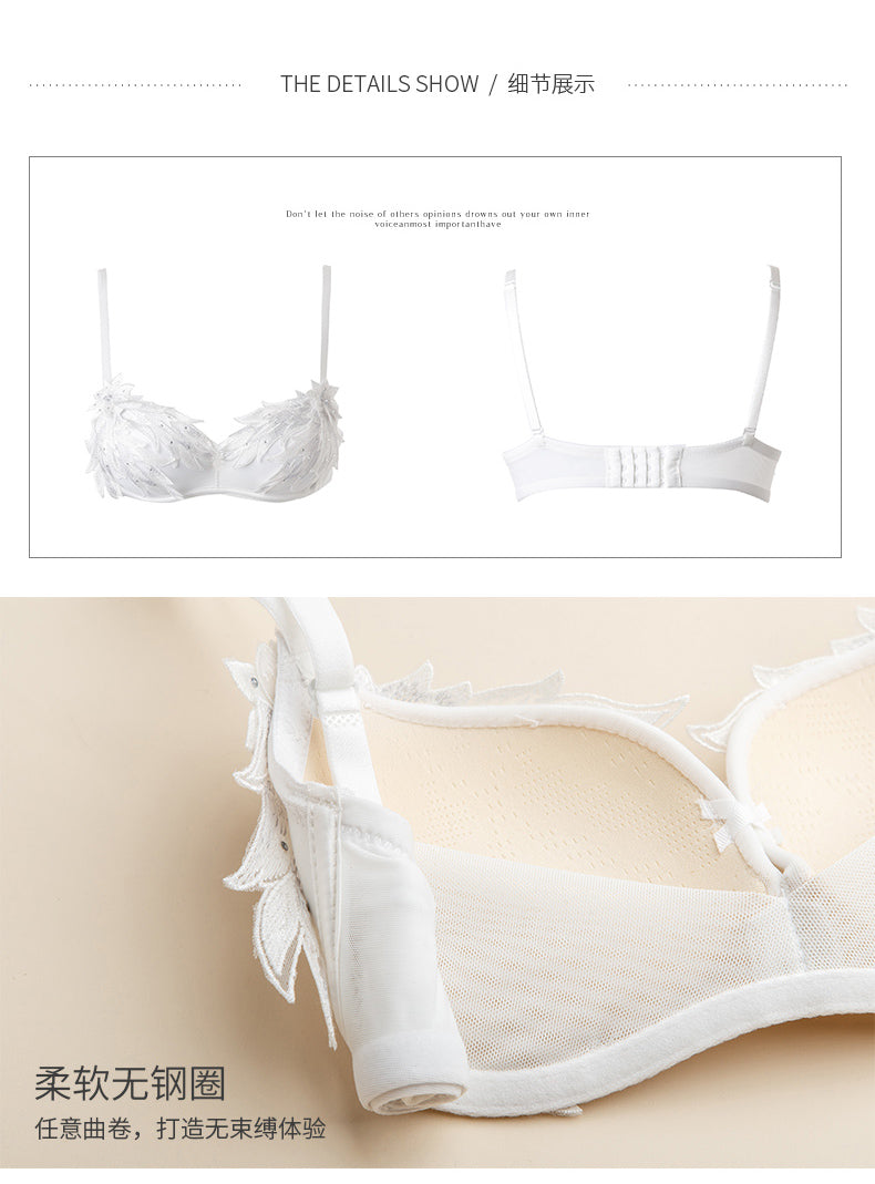 Luxurious Feather Embroidery Wire-Free Push-Up Bra